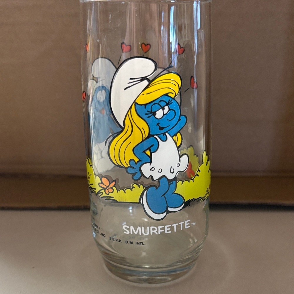 Smurfette Cartoon Collectible Glass - Blue & Yellow Design